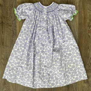 Amanda Remembered Girls Hand Smocked Dress Purple Swirl Print Size 6 Heirloom
